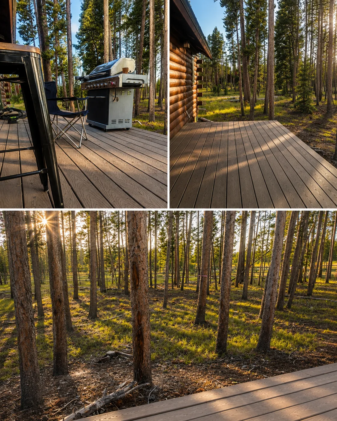 Back Trex deck with BBQ grill overlooking the forest