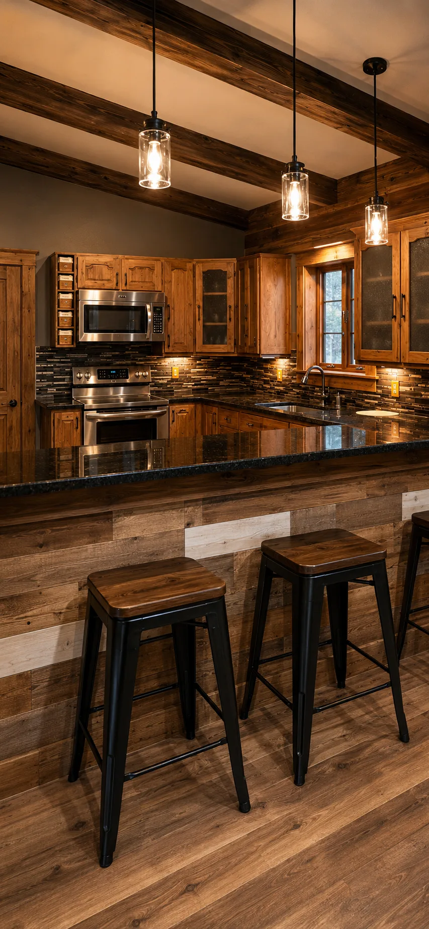 Kitchen breakfast bar with pendant lights