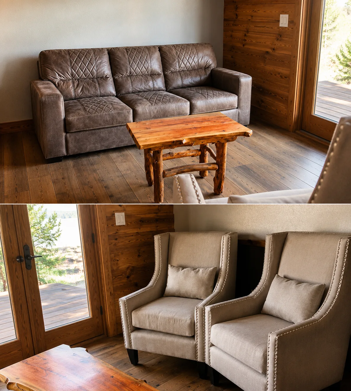 Living room seating and live-edge coffee table