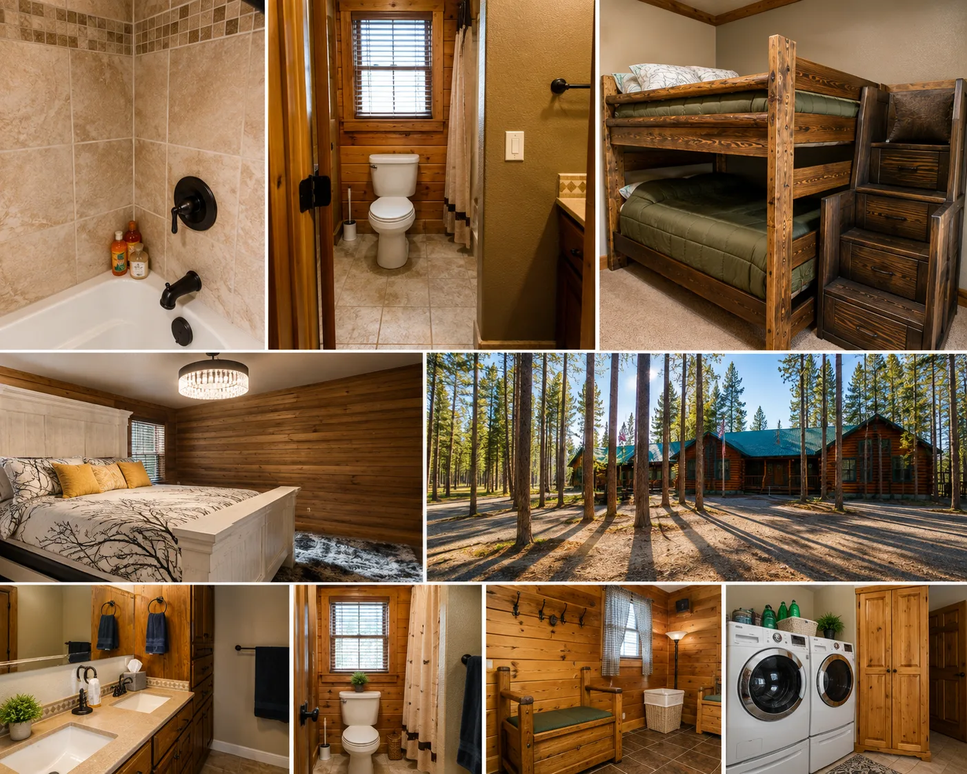 Bedrooms, baths, laundry and the cabin in winter